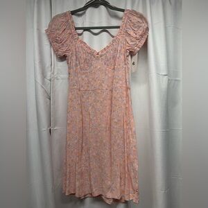 Elodie Pink Floral Puff Sleeve Midi Dress Cottagecore Romantic Size S